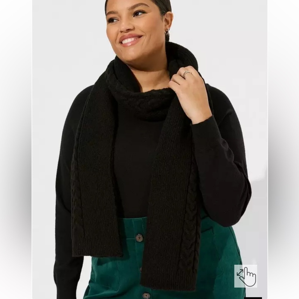 Torrid Womens Black Cable Knit Scarf One Size 76" x 13" NEW Cozy